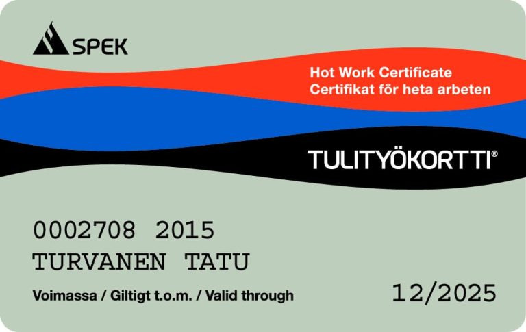 Tulityökortti, Validator Oy:n koulutus